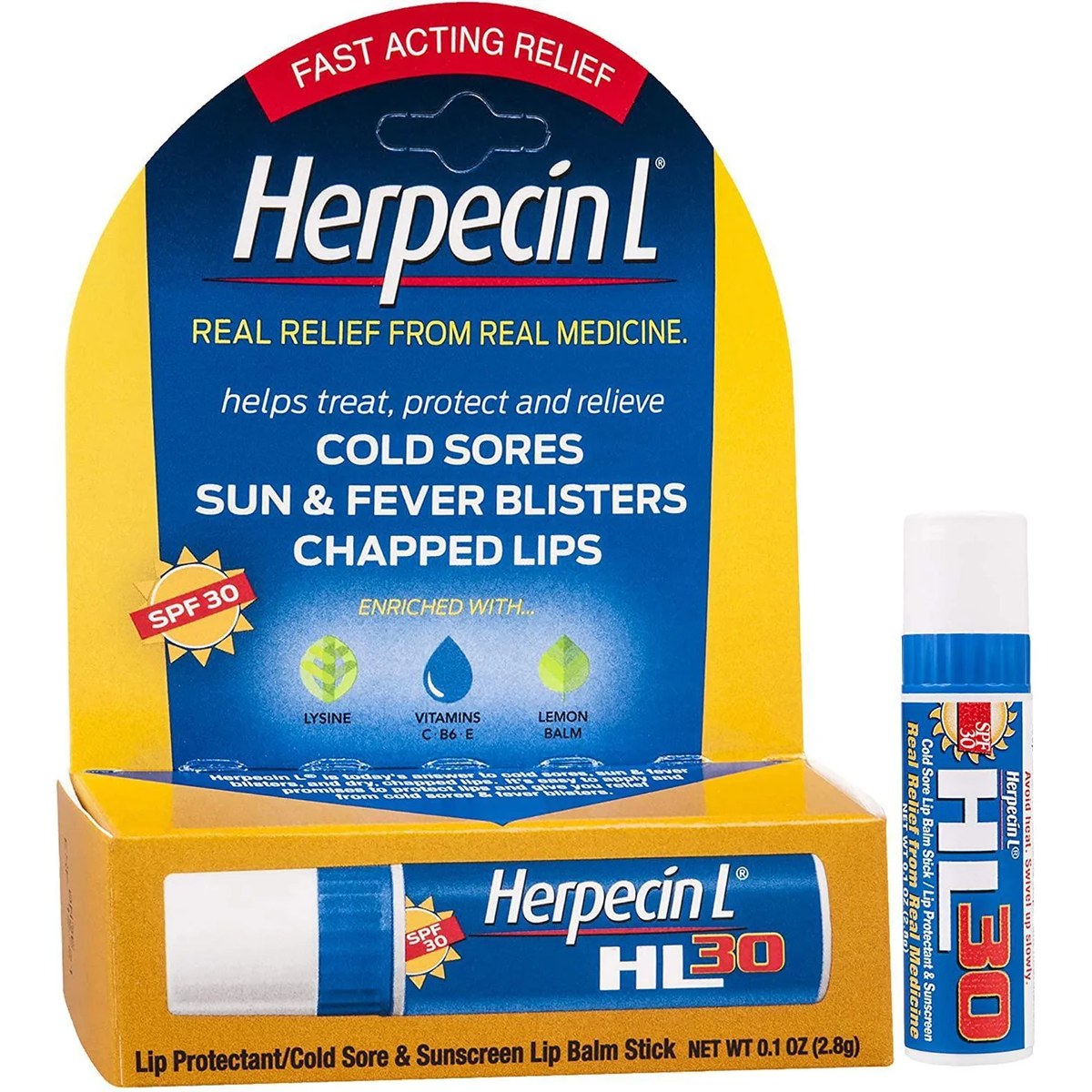Herpecin-L SPF 30 lip balm stick with lysine, a between outbreak alternative to Compeed cold sore patches