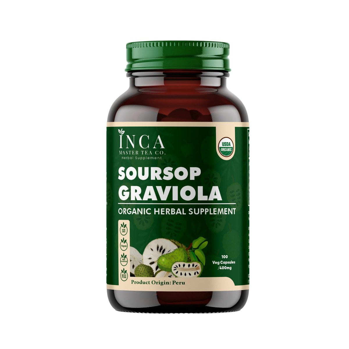 Inca Master certified organic soursop graviola capsules bottle