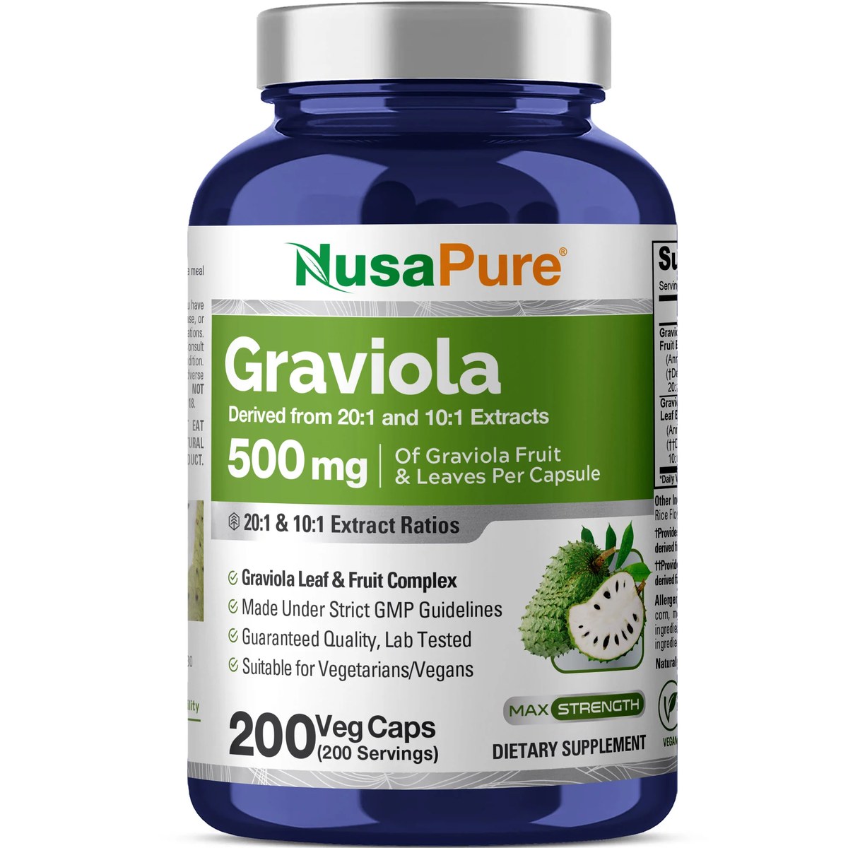 NusaPure Graviola 500mg vegetarian capsules bottle