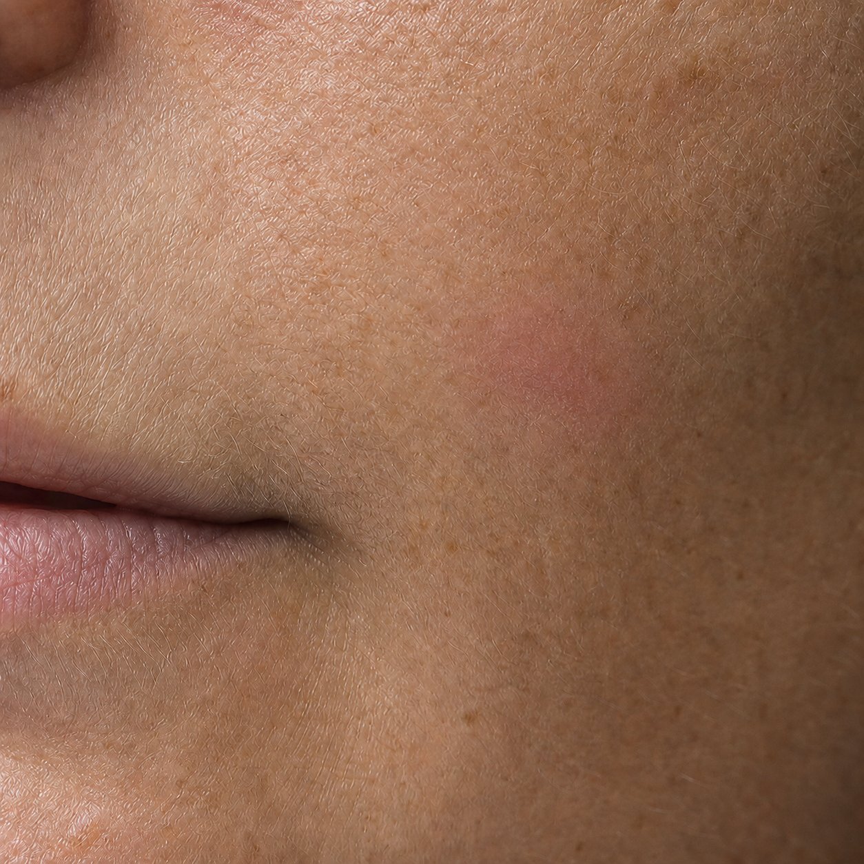 Same cheek 120 hours into Labisan dual protocol with scab shed and only faint pink residual mark
