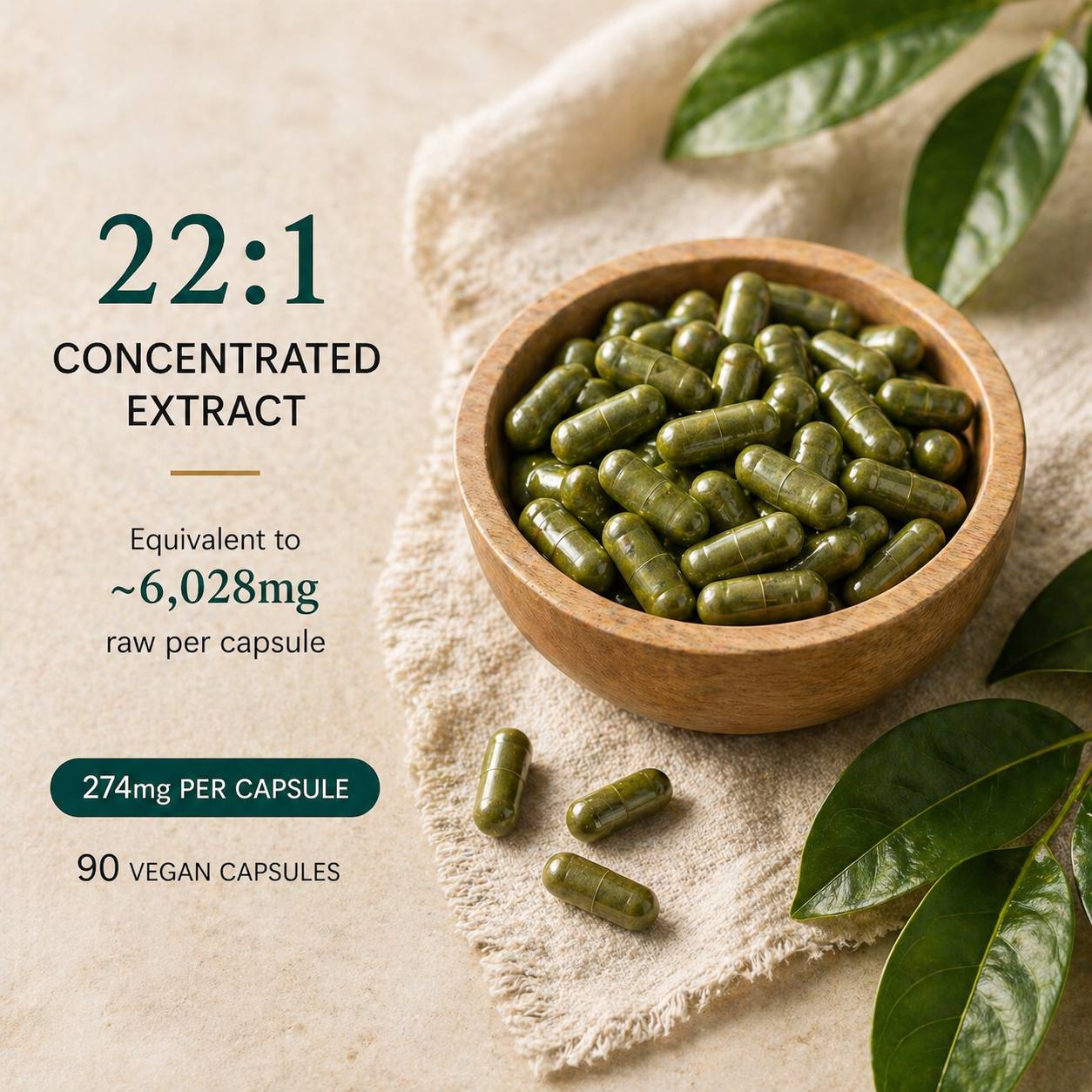 22:1 concentrated extract, 274mg per capsule, 90 vegan capsules